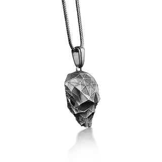 Geometric skull sterling silver necklace for men, Oxidized skull pendant for good luck, Unique goth necklace for husband