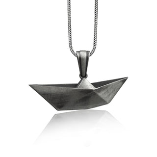 Origami boat sterling silver necklace for best friend, Japanese art necklace for fisherman, Sailboat necklace for son