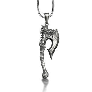 Viking Throwing Axe Necklace For Men, Oxidized Nordic Axe Necklace with Skull, Pagan Necklace in Silver, Norse Necklace in Gothic Style