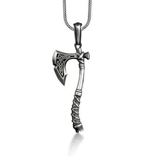 Engraved viking knot on leviathan axe pendant necklace, Nordic axe mens necklace in 925 silver, Norse warrior necklace