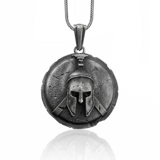Spartan Silver Pendant, Spartan Shield Pendant, Greek Warrior Necklace, Warrior Helmet Necklace, Spartan Warrior Pendant, Men Silver Gift