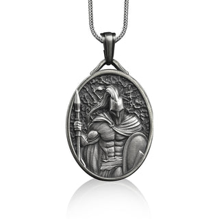 Spartan warrior pendant necklace in sterling silver, Personalized greek mythology necklace for boyfriend, Boyfriend gift