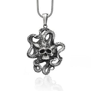 Ocopus Necklace For Men in Sterling Silver, Sailor Octopus Mens Pendant, Octopus Pirate Mens Gift Necklace, Neckalce For Men's