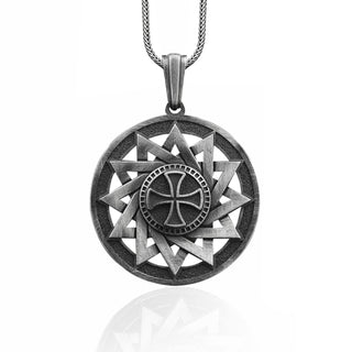 Cross in middle star ertsgamma pendant necklace in silver, Star erzgamma talisman necklace for men, Protection pendant