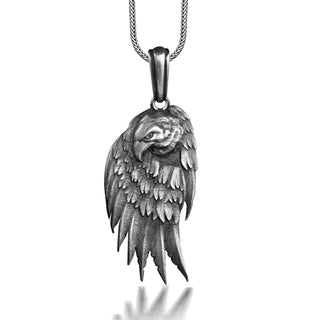 American eagle necklace for men in 925 silver, Strength necklace for boyfriend, Oxidized eagle pendant for husband