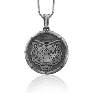 White Tiger Handmade Sterling Silver Men Charm Necklace, Asian Tiger Silver Men Jewelry, Wild Cat Pendant, Animal Necklace, Memorial Gift