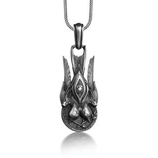 Bird with leaf pendant necklace in silver, Spiritual nature necklace for family, Aphrodite bird healing necklace for men