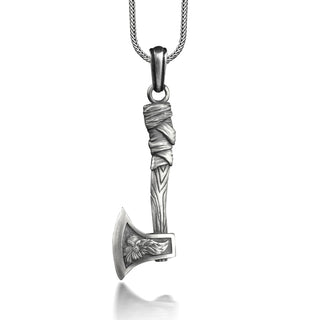 Silver viking axe necklace for men, Viking batte axe pendant for good luck, Norse mythology freya necklace for dad