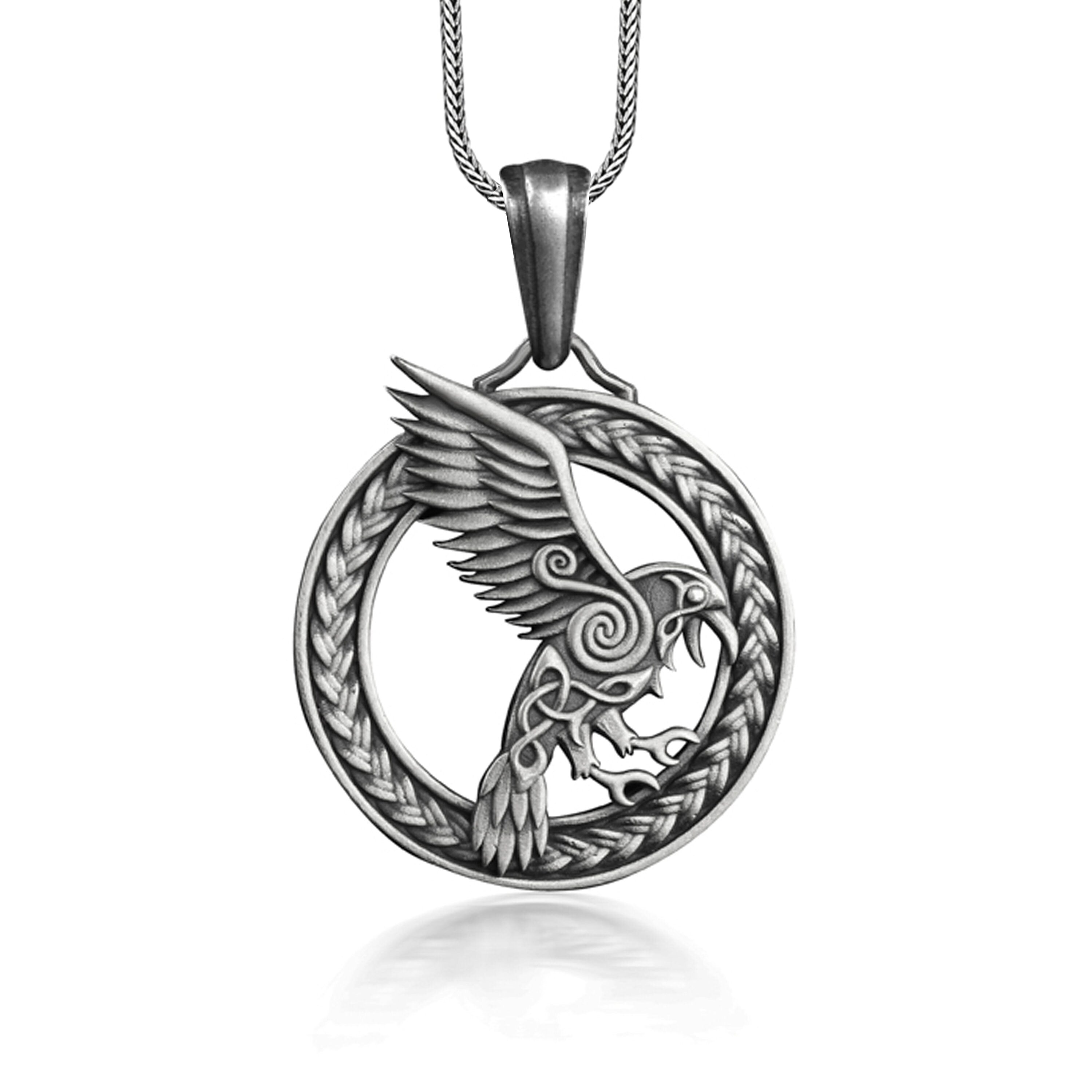 The Bird Celtic Mythology Necklace, Raven in Circle with 2024 Celtic Knot Fantasy Necklace, Irish Necklace For Dad, Pagan Necklace For Boyfriend