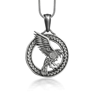 The Bird Celtic Mythology Necklace, Raven in Circle with Celtic Knot Fantasy Necklace, Irish Necklace For Dad, Pagan Necklace For Boyfriend