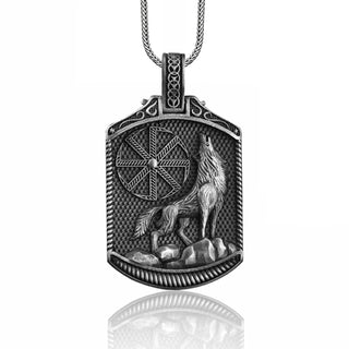 Mens Wolf Necklace, 925 Silver Wolf Pendant, Oxidized Wolf Necklace, Howling Wolf Pendant, Mens Silver Gift, Scandinavian Wolf Pendant