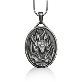 Anubis pendant necklace in sterling silver, Personalized egyptian mythology necklace for husband, Birthday gift for him