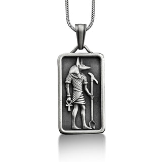 Anubis ancient egypt pendant necklace in silver, Personalized egyptian mythology necklace for husband, Necklace for men