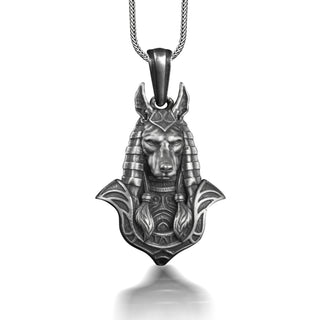 Anubis Egyptian God Necklace for Men in Silver, Ancient Egyptian Mythology Necklace, Fantasy Necklace For Boyfriend, Occult Necklace For Dad