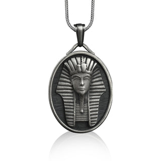 Pharaoh king tutankhamun pendant necklace in silver, Personalized egyptian mythology necklace for dad, Dad necklace