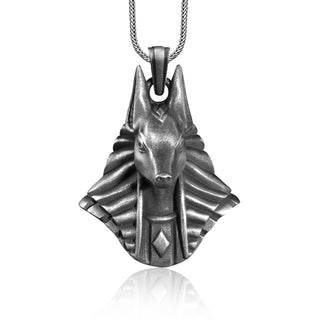 Egyptian Anubis Head Pendant Men Necklace, Oxidized Anubis Head Necklace, Sterling Silver Pendant, Mythology Pendant, Egyptian God Jewelry