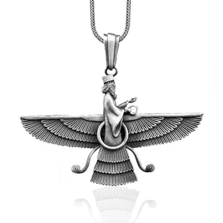 Faravahar Ahura Mazda Handmade Silver Necklace, Ancient Persia Silver Men Jewelry, Ahura Mazda Sterling Silver Pendant, Mythology Mens Gift