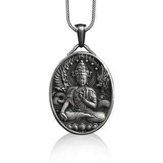 Meditating Buddha Oval Medal, Buddhist Necklace Silver, Customizable Necklace, Engraved Necklace for Men, Spiritual Gift, Gifts for Buddhist