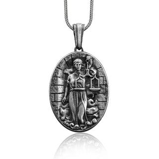 Themis Scales of Justice Silver Necklace for Men, Lawyer Graduation Gifts Pendant, Themis Titaness of Divine Law and Order Silver Necklace