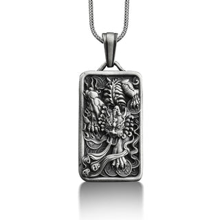 Chinese guardian lion pendant necklace with custom name, Foo dog personalized silver necklace for men, Mythology jewelry
