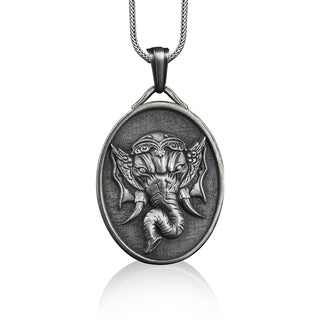 Namaste Elephant Silver Oval Medal, Sterling Silver Charms Spritual, Customizable Necklace for Women, Engraved Necklace for Men, Yogi Gift