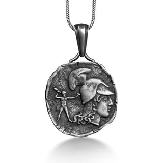 Ancient Greek Coin Necklace in Silver, Ancient Coin Pendant For Best Friend, Oxidized Greek Mythology Necklace For Dad, Rome Necklace