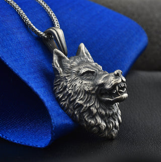 Wild Wolf Sterling Silver Neckalce, Handmade Angry Wolf Mens Necklace, Scandinavian Silver Mens Jewelry, Wolf Men Necklace, Gift For Men's
