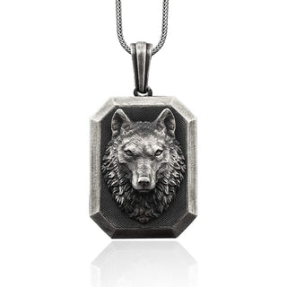 Wild Wolf Man Silver Pendant, Personalized Wolf Men's Necklace, Silver Wolf Men Necklace, Husband Silver Gift Necklace, Animal Men Medallion