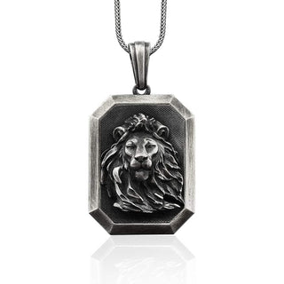 African Wild Lion Silver Men Necklace, Solid Silver Lion Personalized Men's Necklace, Relief Lion Head Man Medallion, Husband Gift Necklace