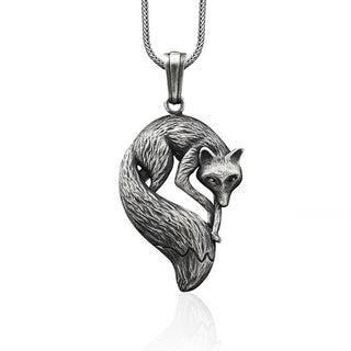 Large Fox Silver Mens Necklace, Solid Silver Fox Pendant With Chain, Animal Silver Men's Jewelry, Fox Man Necklace, Husband Gift Necklace