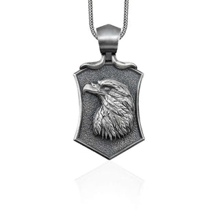 Shield with Eagle Necklace for Men in Silver, American Eagle Charm Necklace, Personalized Mens Pendant, Silver Eagle Pendant, Animal Jewelry
