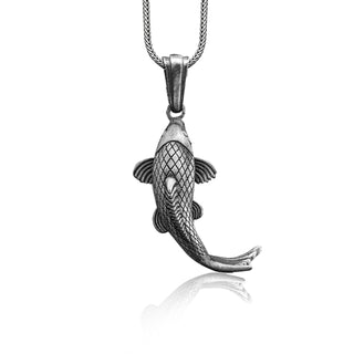 Handmade Koi Fish Silver Necklace, 3D Koi Carp Silver Charm Necklace, Sea Animal Pendant, Tiny Charm Necklace, Japanese Koi Carp Silver Gift