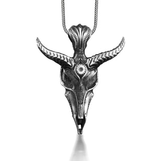Antelope Animal Skull Necklace For Men, 3D Skull Mens Pendant in Silver, Gothic Necklace For Boyfriend, Oxidized Punk Necklace For Bestie