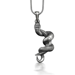 Snake and Moon Fantasy Necklace, Serpent and Crescent Gothic Necklace For Men, Fantasy Necklace in Sterling Silver, Unusual Animal Necklace