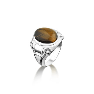 Tigers eye cyberpunk 925 silver oval ring, Handmade tigers eye gemstone ring in sterling silver, Unique mens tigers eye ring for husband