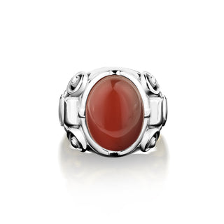 925 sterling silver oval ring with red agate, Unique mens agate cyberpunk ring in sterling silver, Handmade carnelian gemstone ring for mens