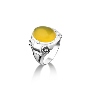 Yellow agate cyberpunk 925 silver oval ring, Handmade yellow agate gemstone ring in sterling silver, Unique mens agate ring for husband