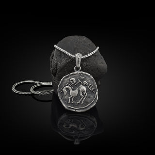 Alexander the great handmade necklace in silver, Ancient greek mythology coin necklace for husband, Engraved medallion