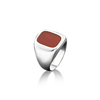 Red agate minimalist ring for promise, Statement ring with flat carnelian gemstone on top in 925 sterling silver, Fashion agate ring as gift