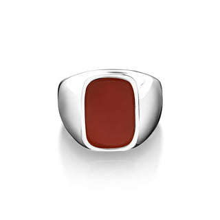 Red agate minimalist ring for promise, Statement ring with flat carnelian gemstone on top in 925 sterling silver, Fashion agate ring as gift