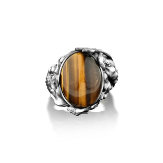 Tigers eye Greek mythology sterling silver men rings, Tigers eye engraved men ring with Poseidon Greek god, Gemstone artistic men gift ring