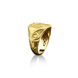 Handmade Octopus 14K Gold Men Signet Ring, 22K Gold Pirate Men Ring, Sailors Engraved, Sailor Gold Men Gift Jewelry Ring, Ship Ring For Men