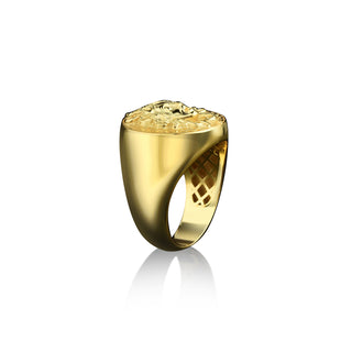 14k gold gorgon medusa signet ring for mythology lover, Unique goddess signet ring in 18k gold, Greek mythology ring