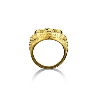 St raphael the archangel faith ring in 14k gold, Engraved saint raphael mens signet ring in 18k gold, Gold catholic ring