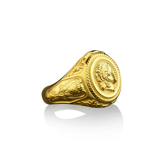 Alexander the great mens signet ring in 14k or 18k gold, Macedonian ring for boyfriend, Ancient greek ring for husband