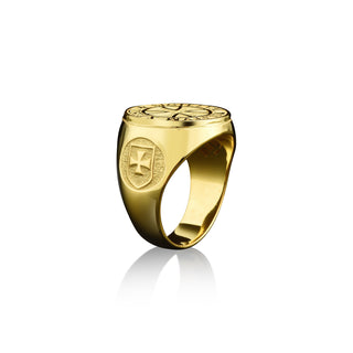 Knights templar 14k gold signet ring for men, 18k gold mens crusader cross ring for dad, Gold christian ring for husband