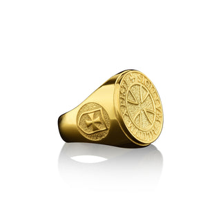 Knights templar 14k gold signet ring for men, 18k gold mens crusader cross ring for dad, Gold christian ring for husband
