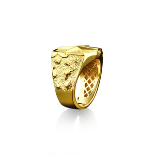 North star 14k gold signet ring for men, 18k gold mens compass ring for husband, Ocean ınspired ring for boyfriend