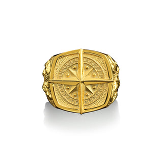North star 14k gold signet ring for men, 18k gold mens compass ring for husband, Ocean ınspired ring for boyfriend
