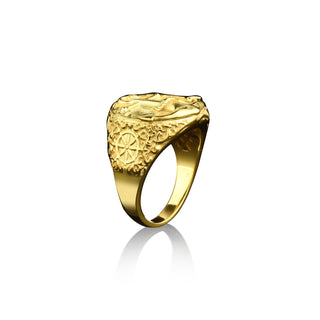 Anchor 14k gold signet ring for fisherman, Sea inspired ring in 18k gold, Mens gold ring for dad, Extraordinary ring